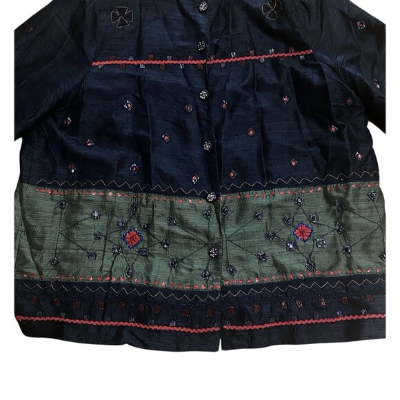 Ulla Popken Vintage Beaded Silk Jacket 24 26 Button Front Art to Wear Boho - Picture 5 of 15